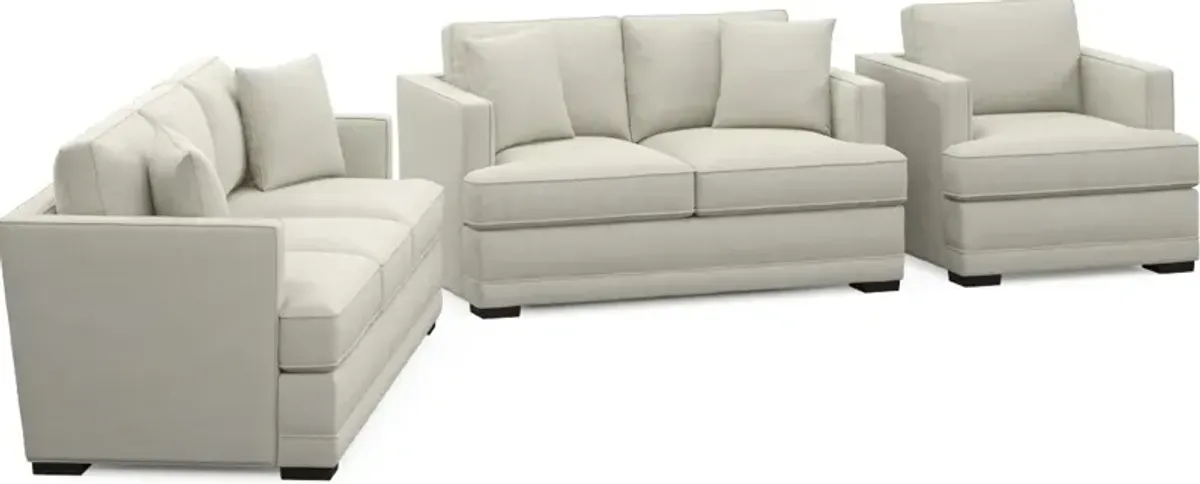 Pembroke Foam Comfort Sofa, Loveseat, and Chair Set - Anders Ivory