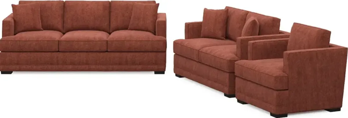 Pembroke Foam Comfort Sofa, Loveseat, and Chair Set - Contessa Paprika