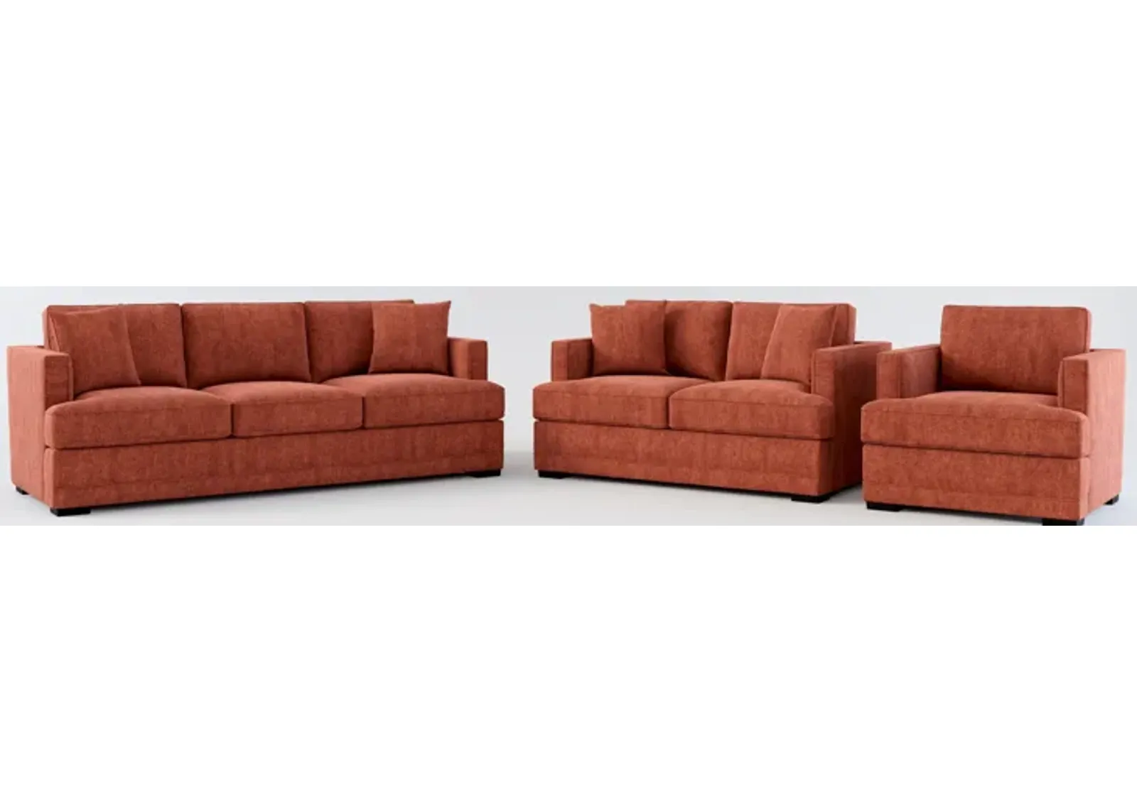 Pembroke Foam Comfort Sofa, Loveseat, and Chair Set - Contessa Paprika