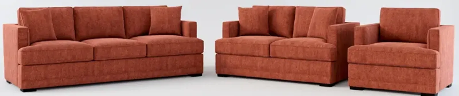 Pembroke Foam Comfort Sofa, Loveseat, and Chair Set - Contessa Paprika