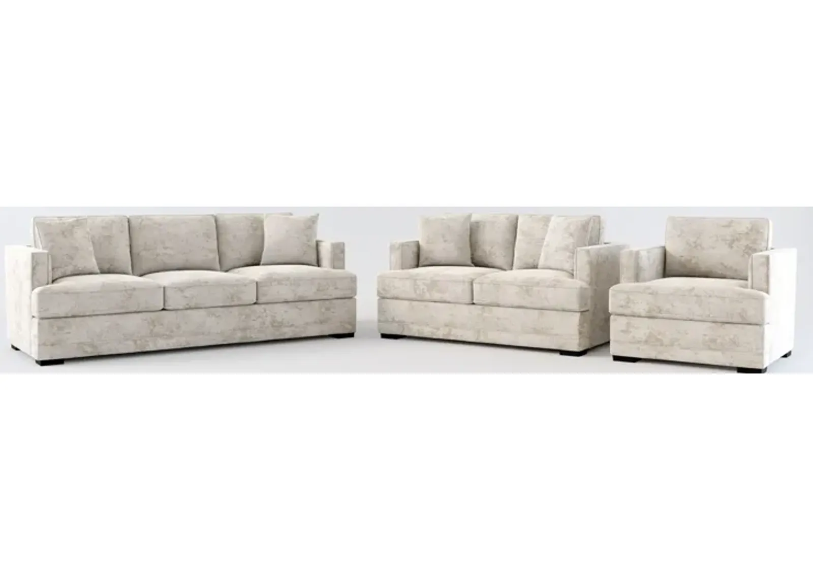 Pembroke Foam Comfort Sofa, Loveseat, and Chair Set - Hearth Cement