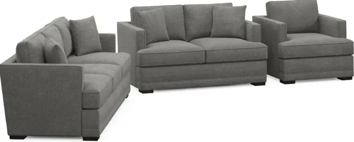 Pembroke Foam Comfort Sofa, Loveseat, and Chair Set - Living Large Charcoal