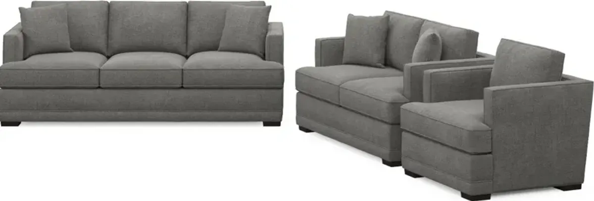 Pembroke Foam Comfort Sofa, Loveseat, and Chair Set - Living Large Charcoal