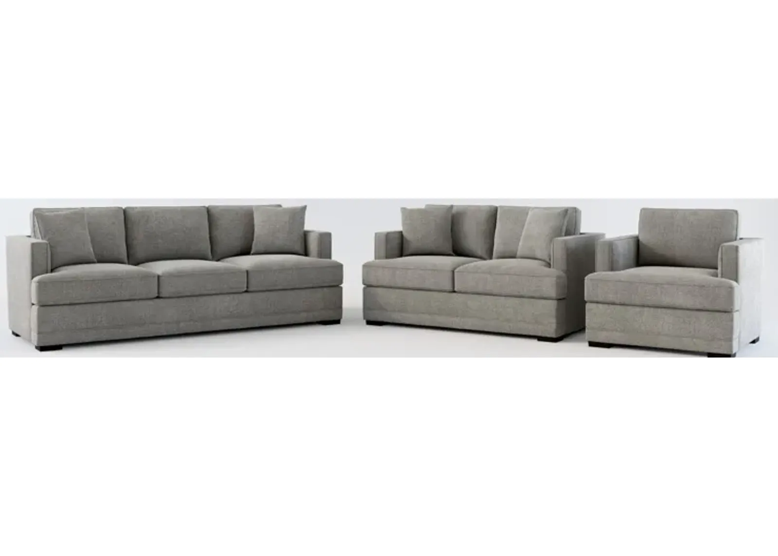 Pembroke Foam Comfort Sofa, Loveseat, and Chair Set - Living Large Charcoal