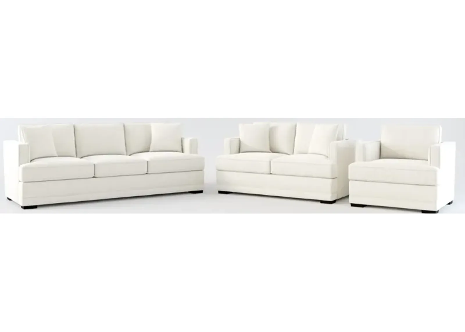 Pembroke Foam Comfort Sofa, Loveseat, and Chair Set - Living Large White