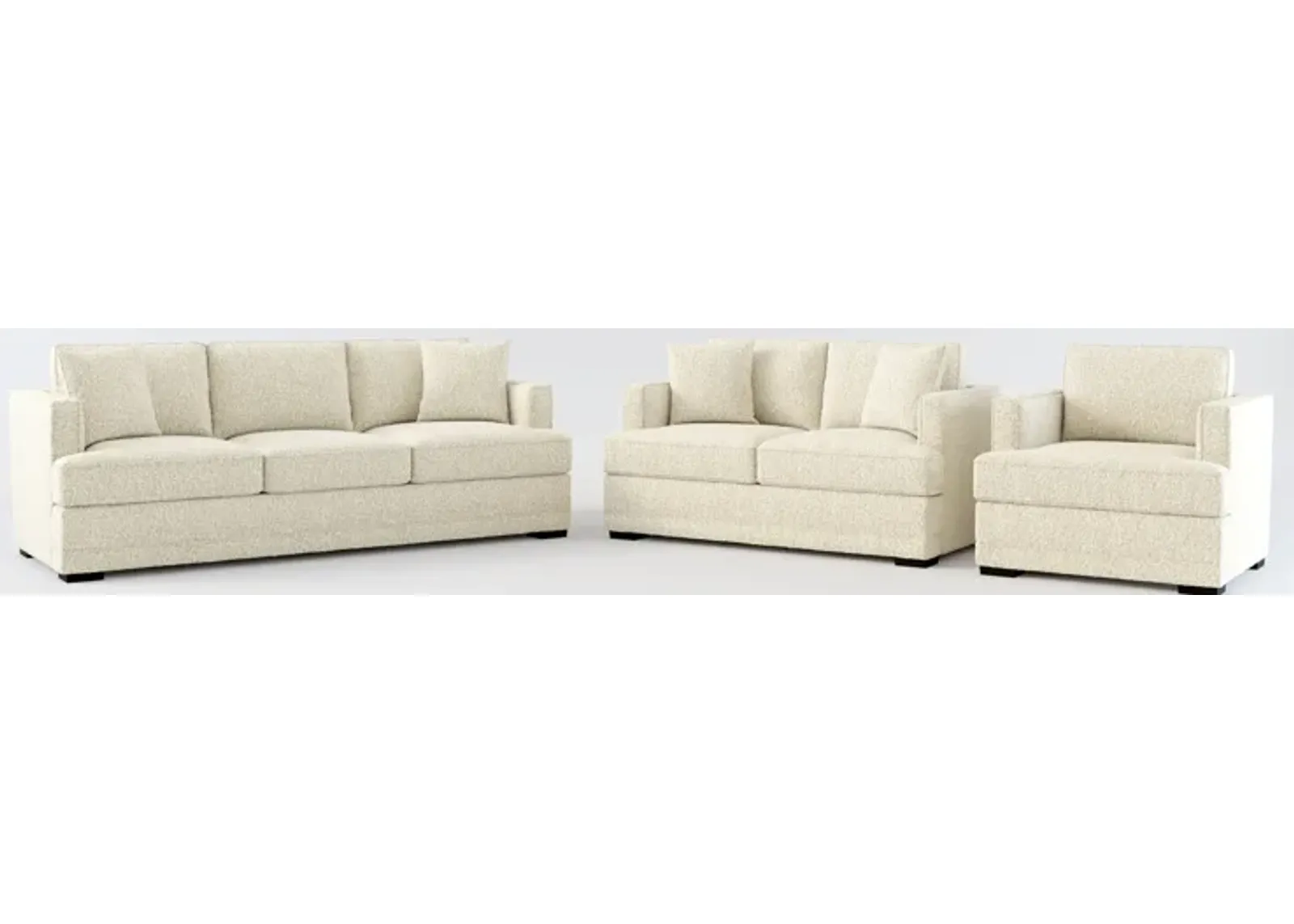 Pembroke Foam Comfort Sofa, Loveseat, and Chair Set - Bloke Cotton