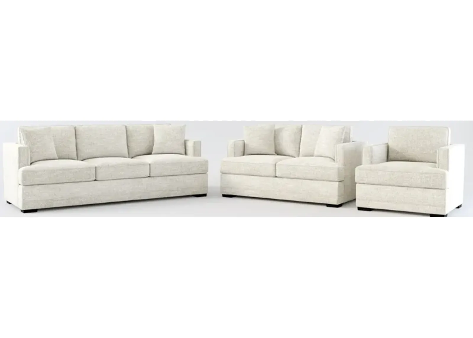 Pembroke Foam Comfort Sofa, Loveseat, and Chair Set - M Ivory