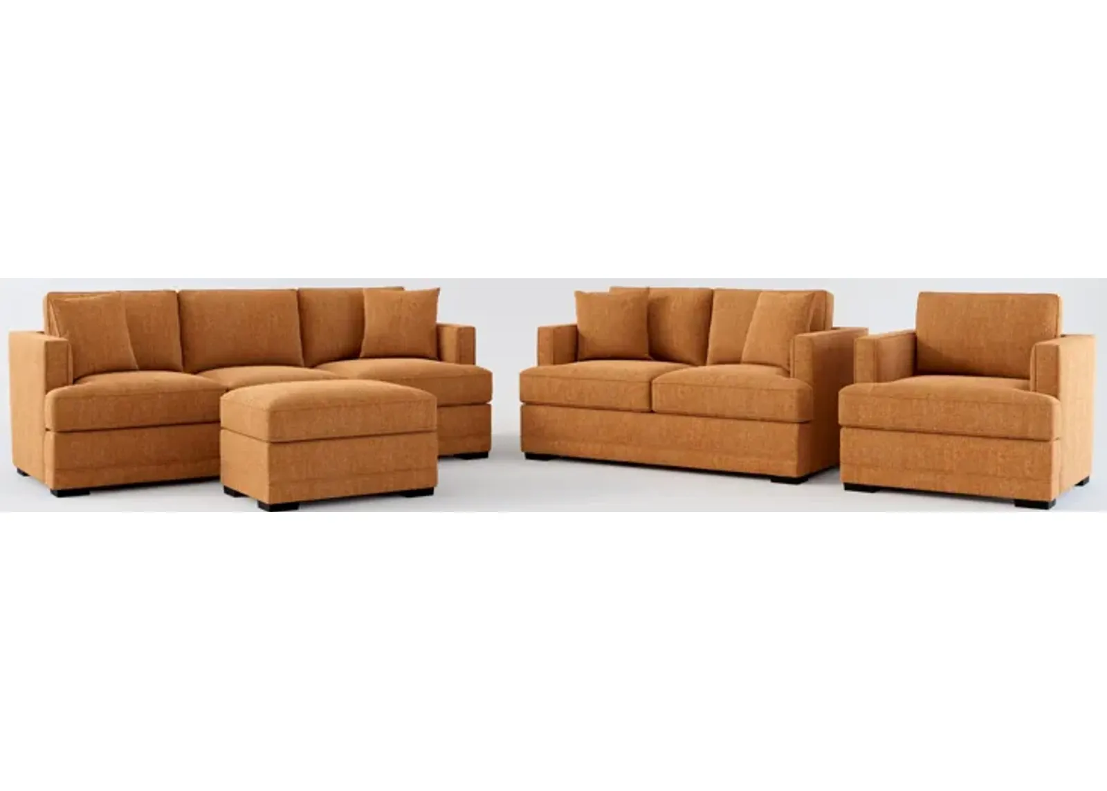 Pembroke Foam Comfort Sofa, Loveseat, Chair, and Ottoman Set - Contessa Ginger