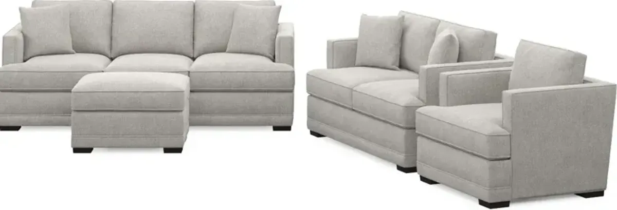 Pembroke Foam Comfort Sofa, Loveseat, Chair, and Ottoman Set - Burmese Granite