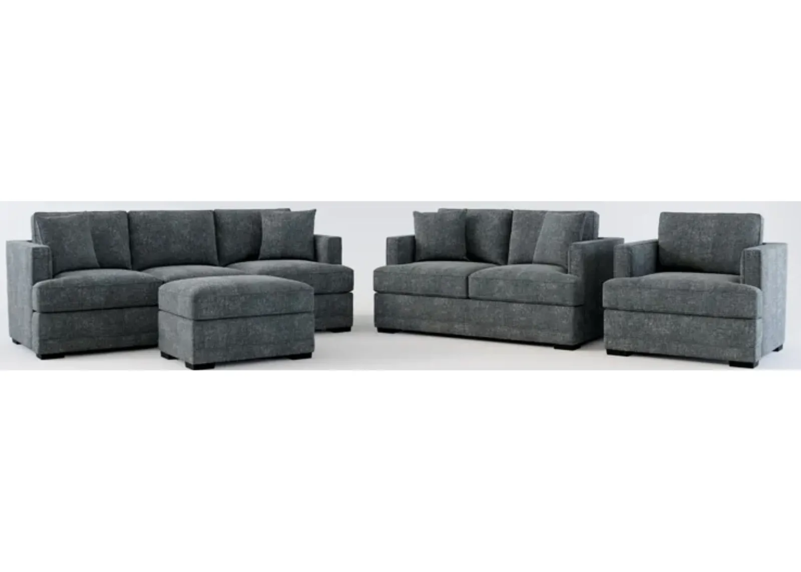 Pembroke Foam Comfort Sofa, Loveseat, Chair, and Ottoman Set - Contessa Shadow