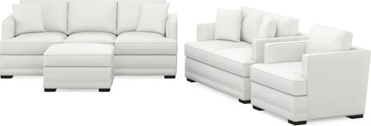 Pembroke Foam Comfort Sofa, Loveseat, Chair, and Ottoman Set - Contessa Vanilla