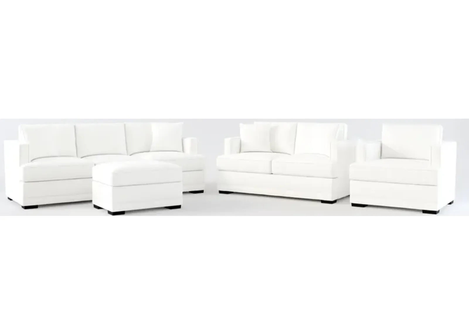 Pembroke Foam Comfort Sofa, Loveseat, Chair, and Ottoman Set - Contessa Vanilla