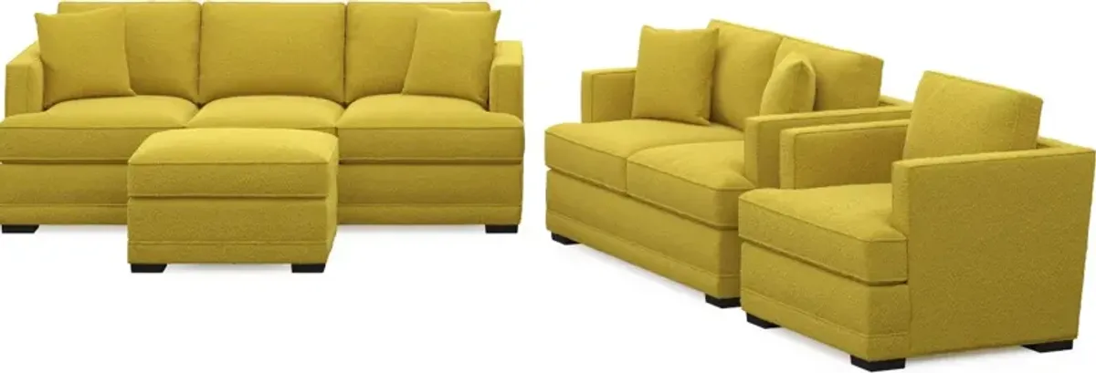 Pembroke Foam Comfort Sofa, Loveseat, Chair, and Ottoman Set - Bloke Goldenrod