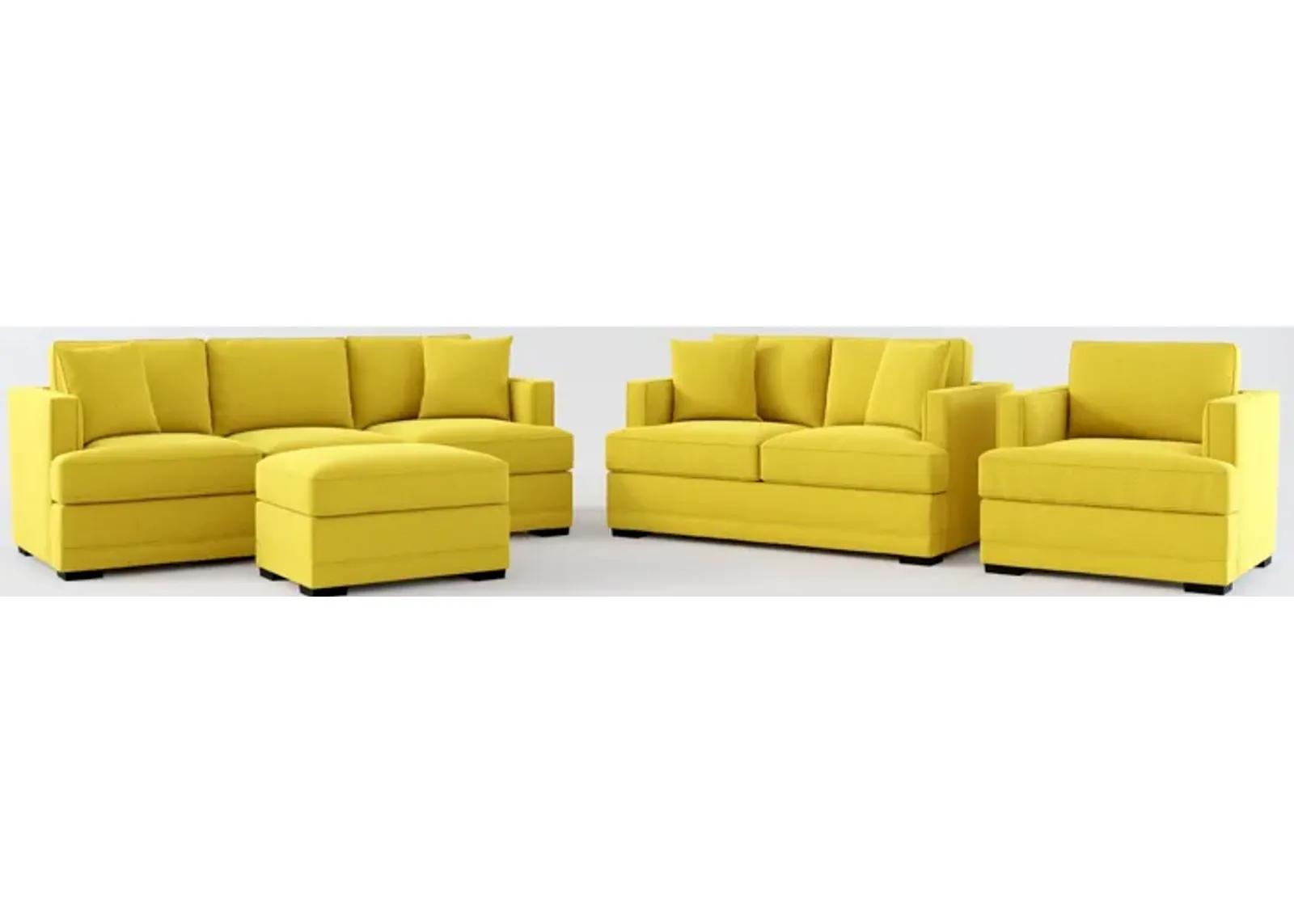 Pembroke Foam Comfort Sofa, Loveseat, Chair, and Ottoman Set - Bloke Goldenrod