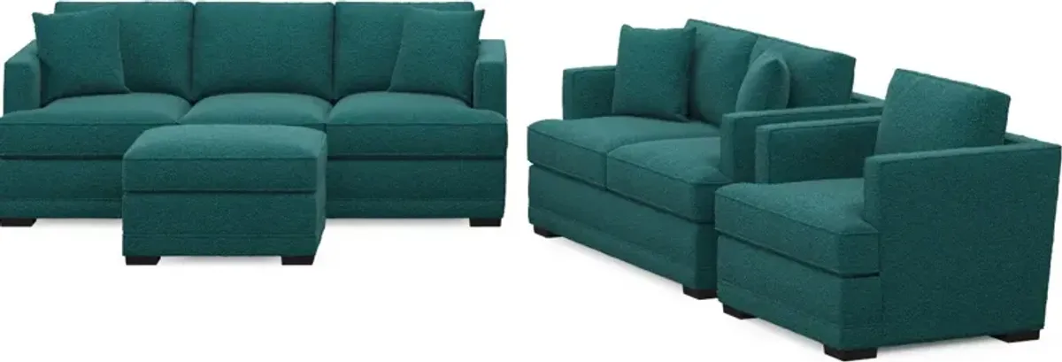 Pembroke Foam Comfort Sofa, Loveseat, Chair, and Ottoman Set - Bloke Peacock