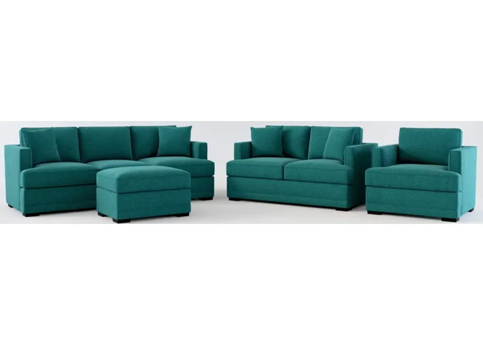 Pembroke Foam Comfort Sofa, Loveseat, Chair, and Ottoman Set - Bloke Peacock