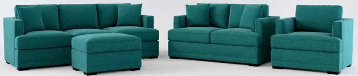 Pembroke Foam Comfort Sofa, Loveseat, Chair, and Ottoman Set - Bloke Peacock