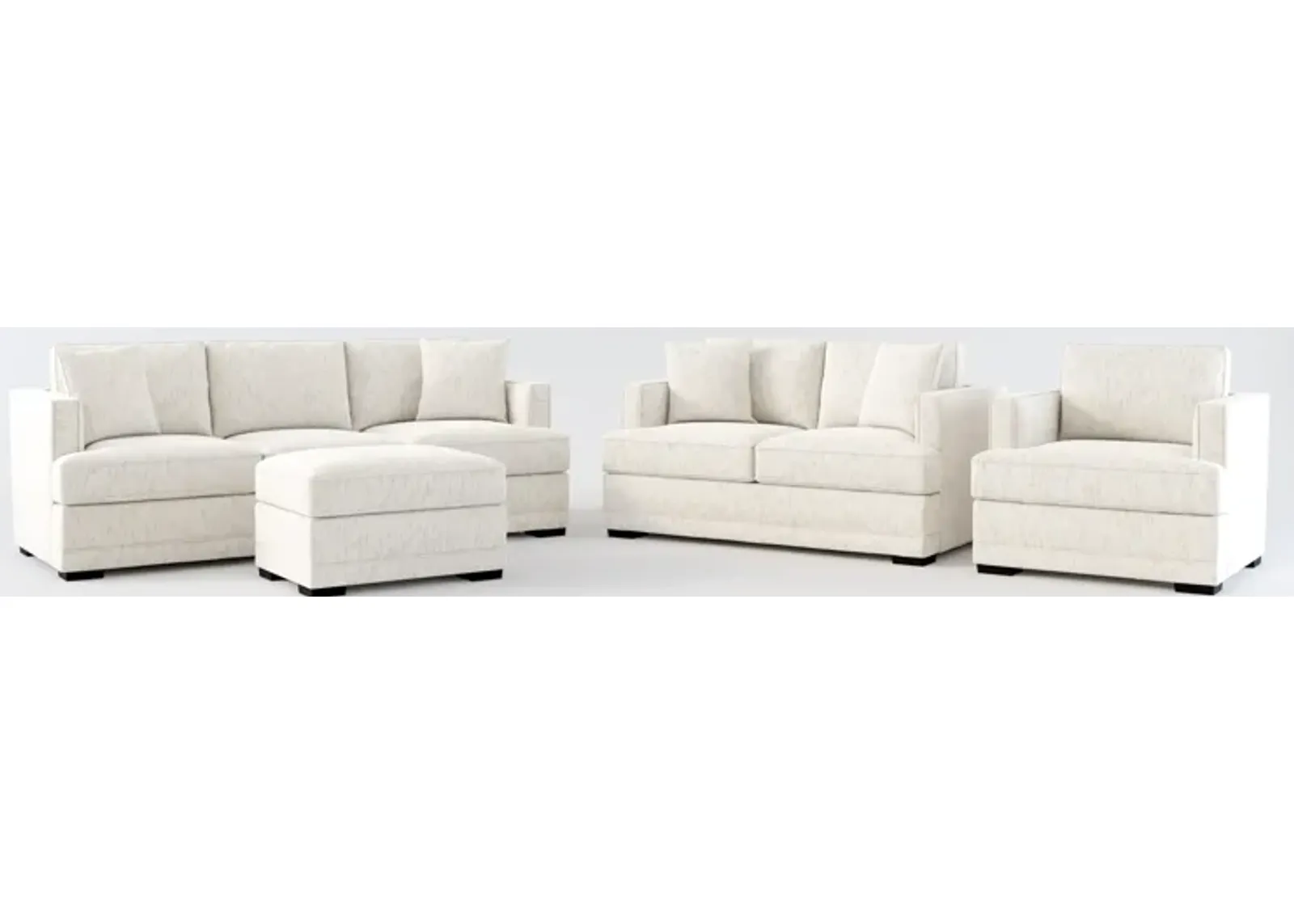 Pembroke Foam Comfort Sofa, Loveseat, Chair, and Ottoman Set - P.T. Cream