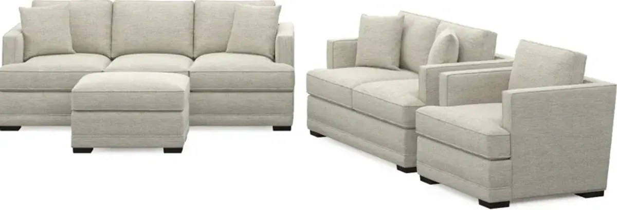 Pembroke Foam Comfort Sofa, Loveseat, Chair, and Ottoman Set - Merino Chalk