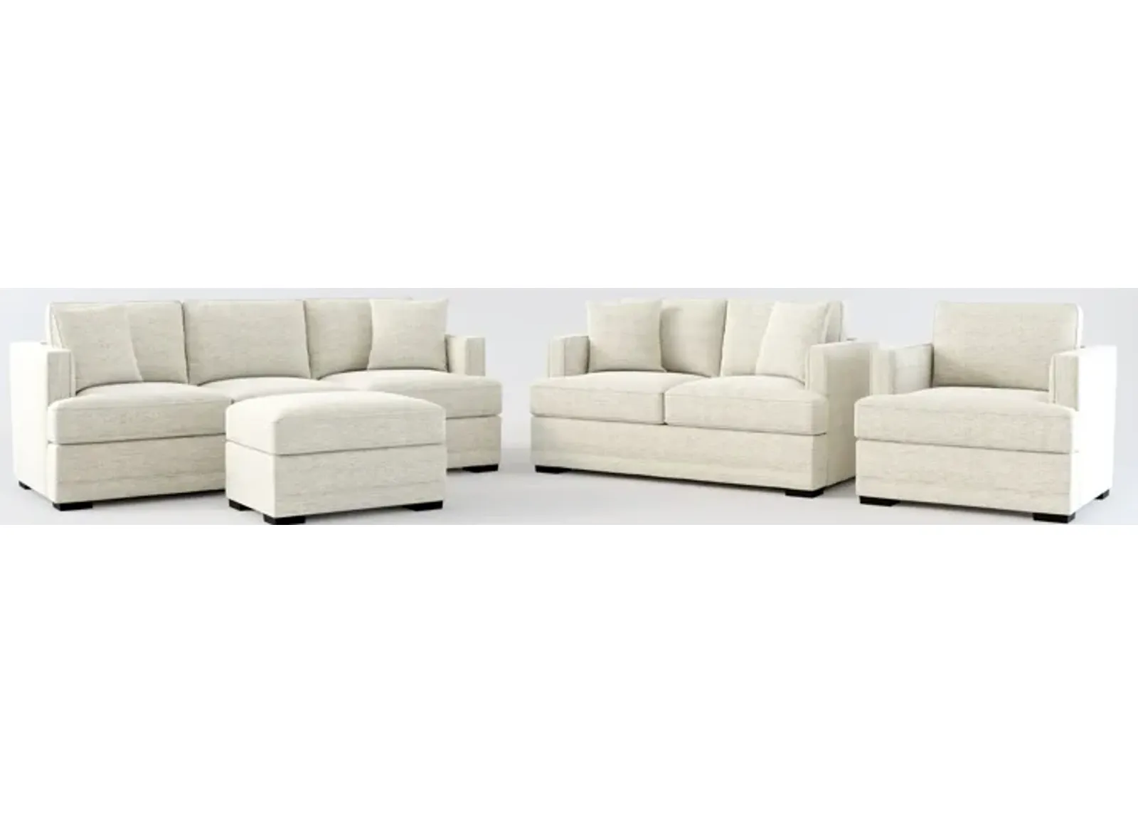 Pembroke Foam Comfort Sofa, Loveseat, Chair, and Ottoman Set - Merino Chalk