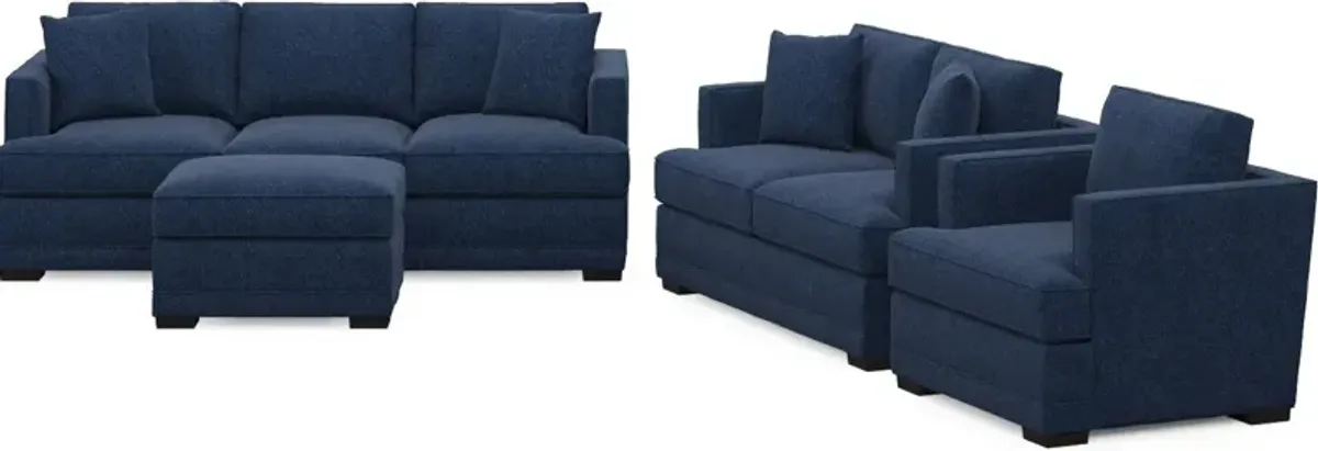 Pembroke Foam Comfort Sofa, Loveseat, Chair, and Ottoman Set - Oslo Navy