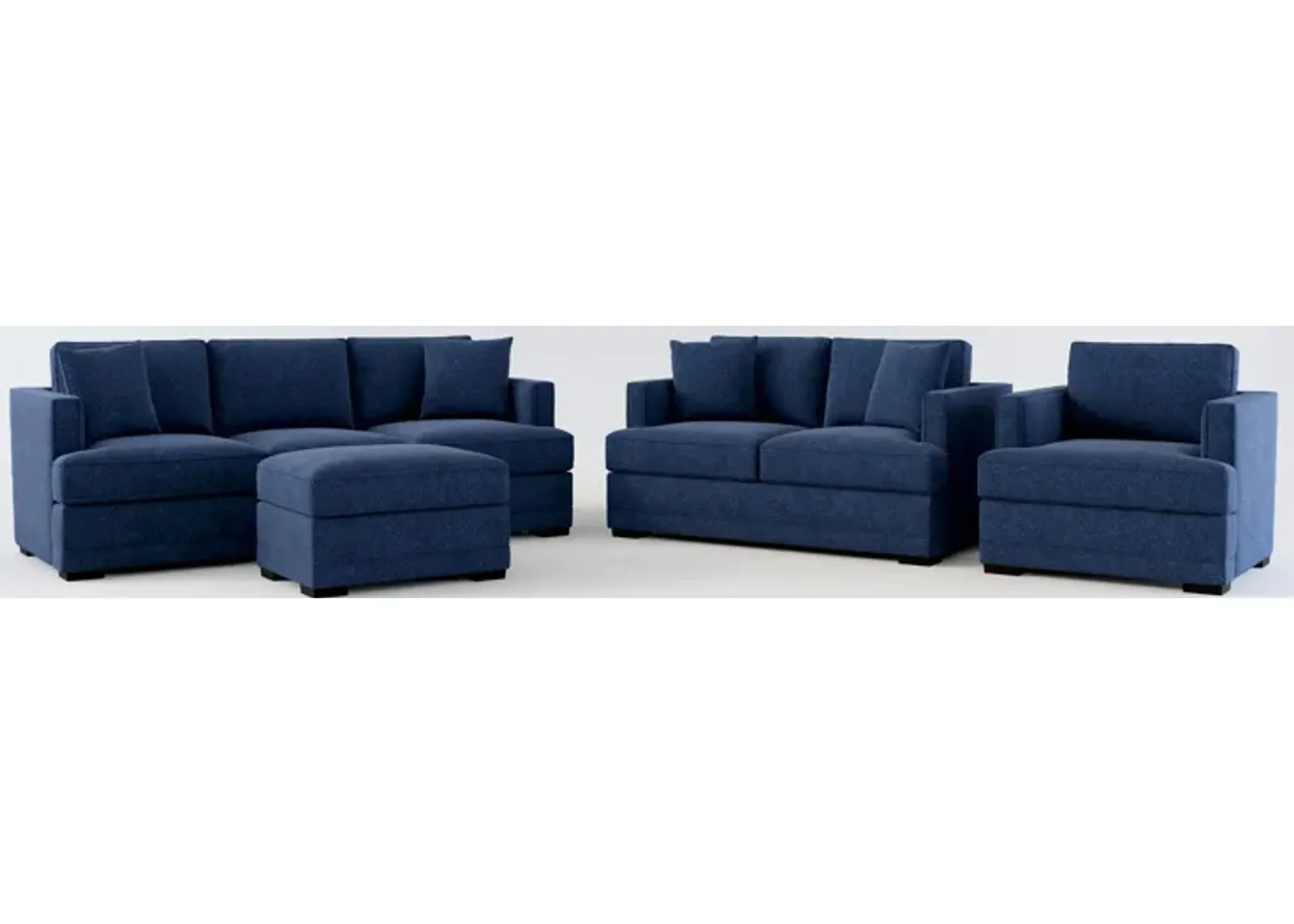 Pembroke Foam Comfort Sofa, Loveseat, Chair, and Ottoman Set - Oslo Navy