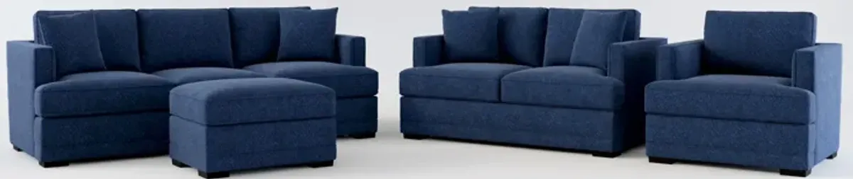 Pembroke Foam Comfort Sofa, Loveseat, Chair, and Ottoman Set - Oslo Navy