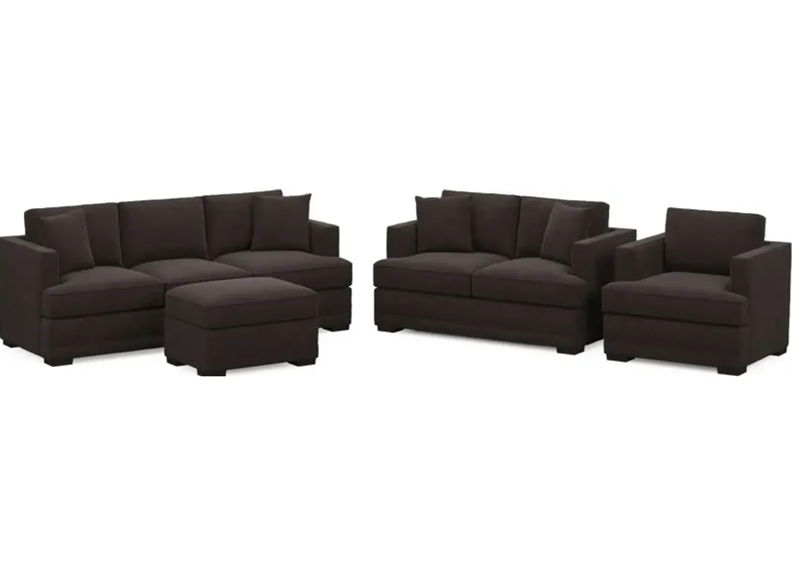 Pembroke Foam Comfort Sofa, Loveseat, Chair, and Ottoman Set - Merrimac Dark Brown