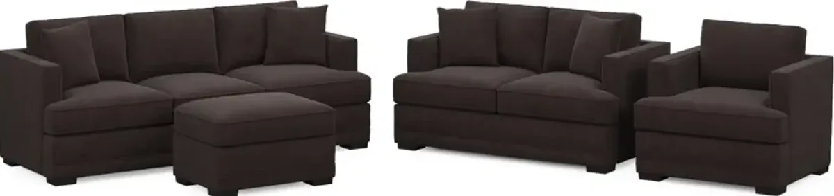 Pembroke Foam Comfort Sofa, Loveseat, Chair, and Ottoman Set - Merrimac Dark Brown