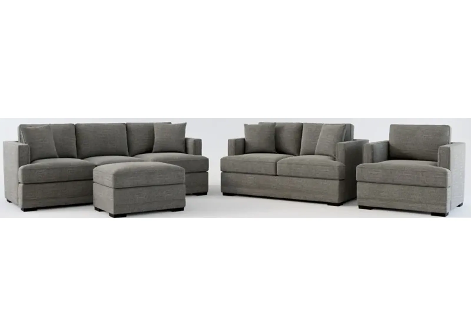 Pembroke Foam Comfort Sofa, Loveseat, Chair, and Ottoman Set - Curious Charcoal