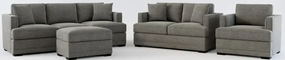 Pembroke Foam Comfort Sofa, Loveseat, Chair, and Ottoman Set - Curious Charcoal