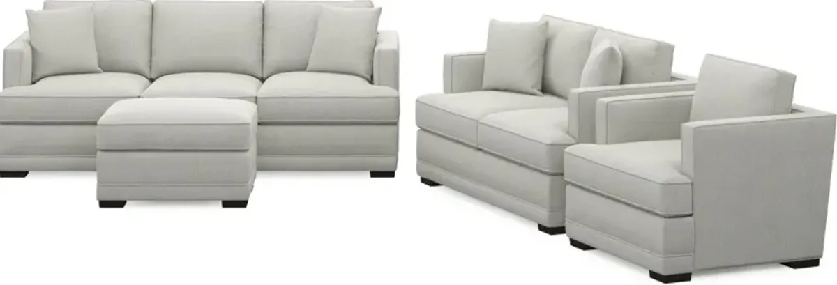 Pembroke Foam Comfort Sofa, Loveseat, Chair, and Ottoman Set - Oslo Snow