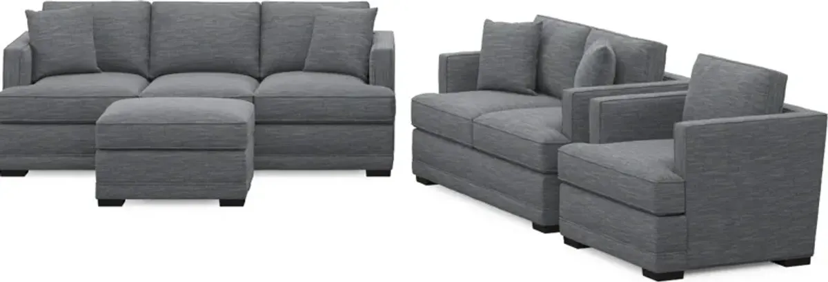 Pembroke Foam Comfort Sofa, Loveseat, Chair, and Ottoman Set - Dudley Indigo