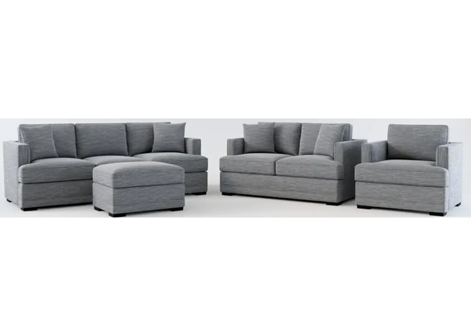 Pembroke Foam Comfort Sofa, Loveseat, Chair, and Ottoman Set - Dudley Indigo