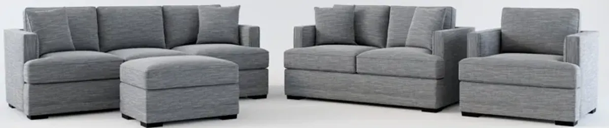 Pembroke Foam Comfort Sofa, Loveseat, Chair, and Ottoman Set - Dudley Indigo