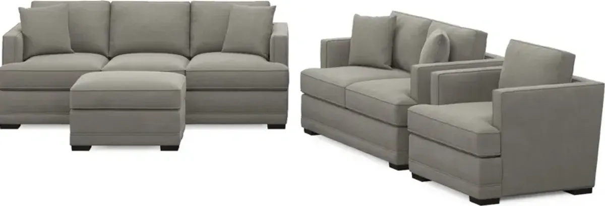 Pembroke Foam Comfort Sofa, Loveseat, Chair, and Ottoman Set - Abington Fog