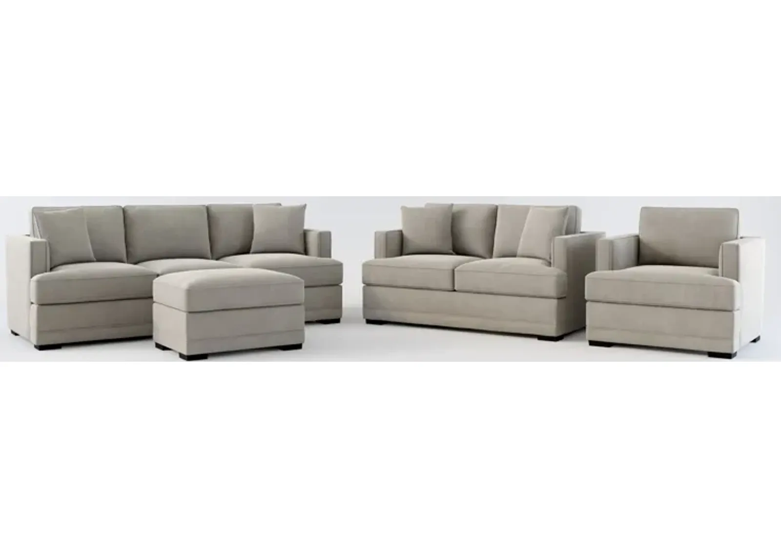 Pembroke Foam Comfort Sofa, Loveseat, Chair, and Ottoman Set - Abington Fog