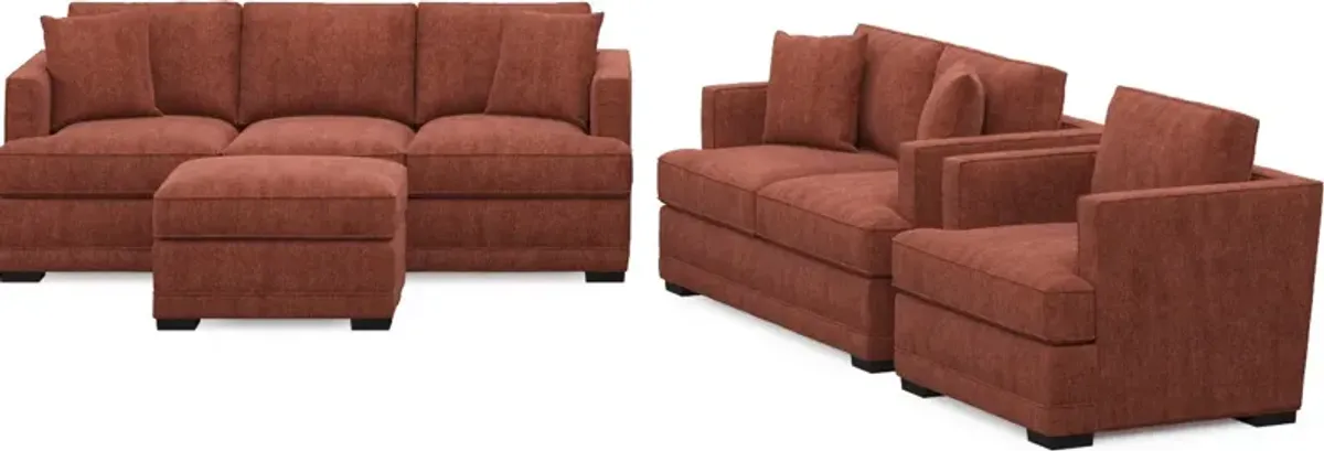 Pembroke Foam Comfort Sofa, Loveseat, Chair, and Ottoman Set - Contessa Paprika