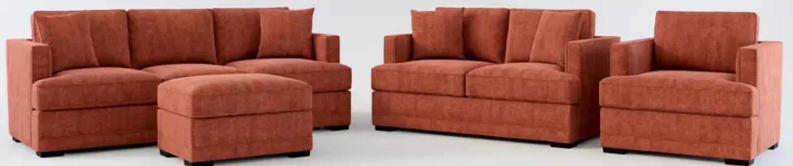 Pembroke Foam Comfort Sofa, Loveseat, Chair, and Ottoman Set - Contessa Paprika