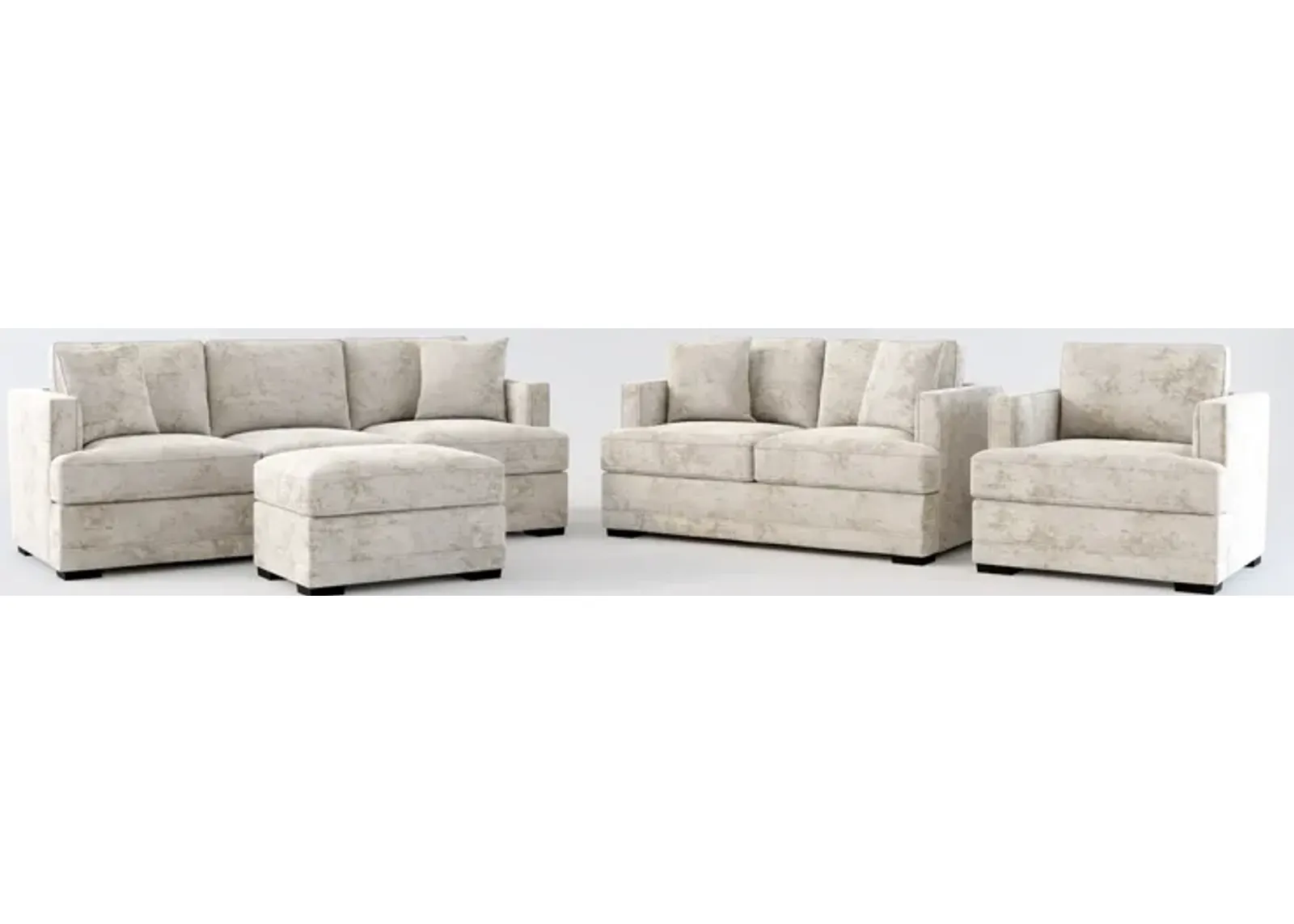 Pembroke Foam Comfort Sofa, Loveseat, Chair, and Ottoman Set - Hearth Cement