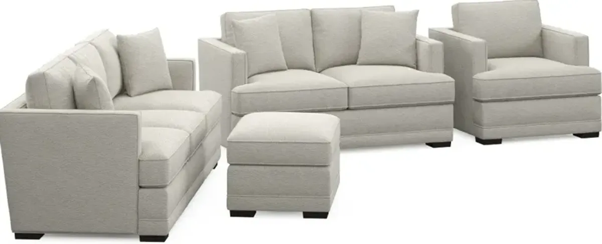 Pembroke Foam Comfort Sofa, Loveseat, Chair, and Ottoman Set - Everton Grey