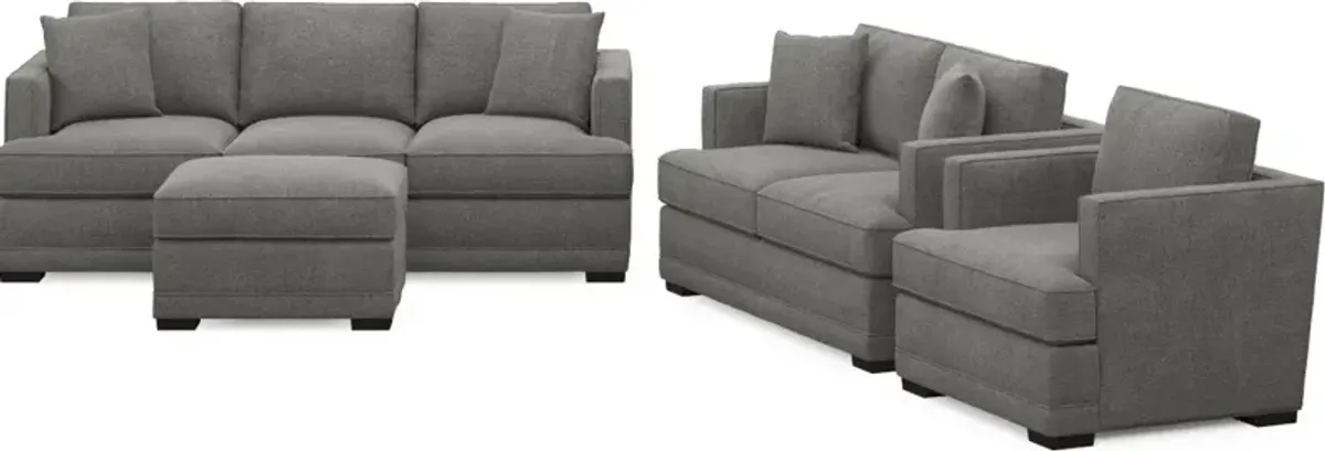 Pembroke Foam Comfort Sofa, Loveseat, Chair, and Ottoman Set - Living Large Charcoal