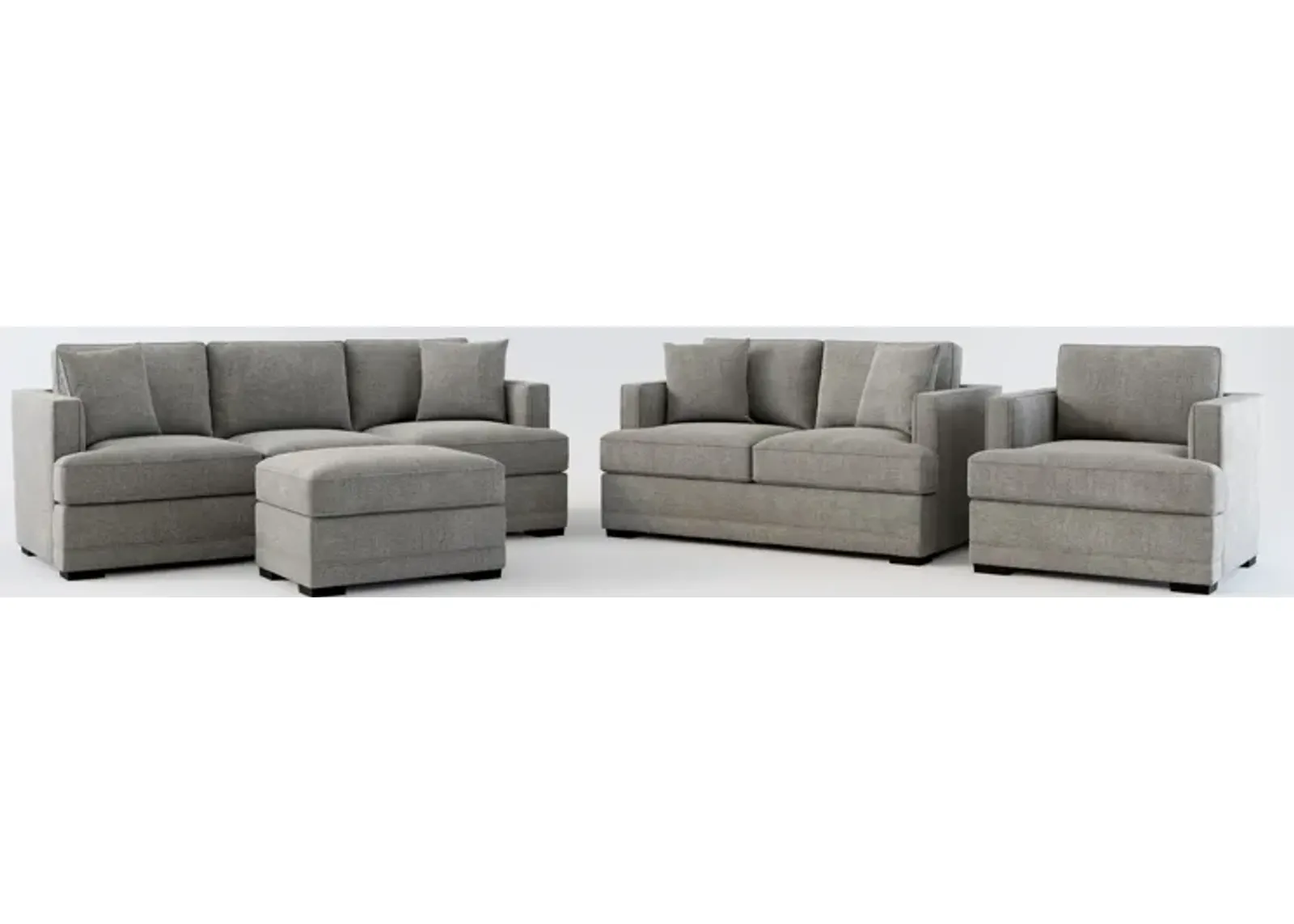 Pembroke Foam Comfort Sofa, Loveseat, Chair, and Ottoman Set - Living Large Charcoal