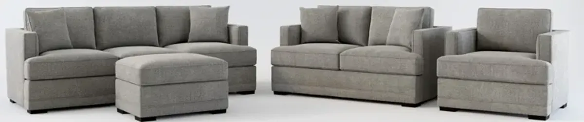 Pembroke Foam Comfort Sofa, Loveseat, Chair, and Ottoman Set - Living Large Charcoal