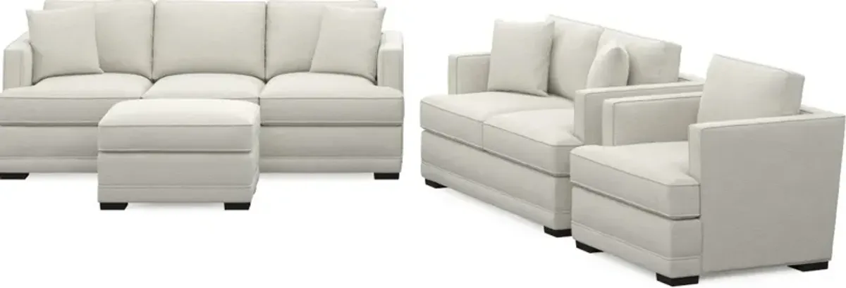 Pembroke Foam Comfort Sofa, Loveseat, Chair, and Ottoman Set - Living Large White