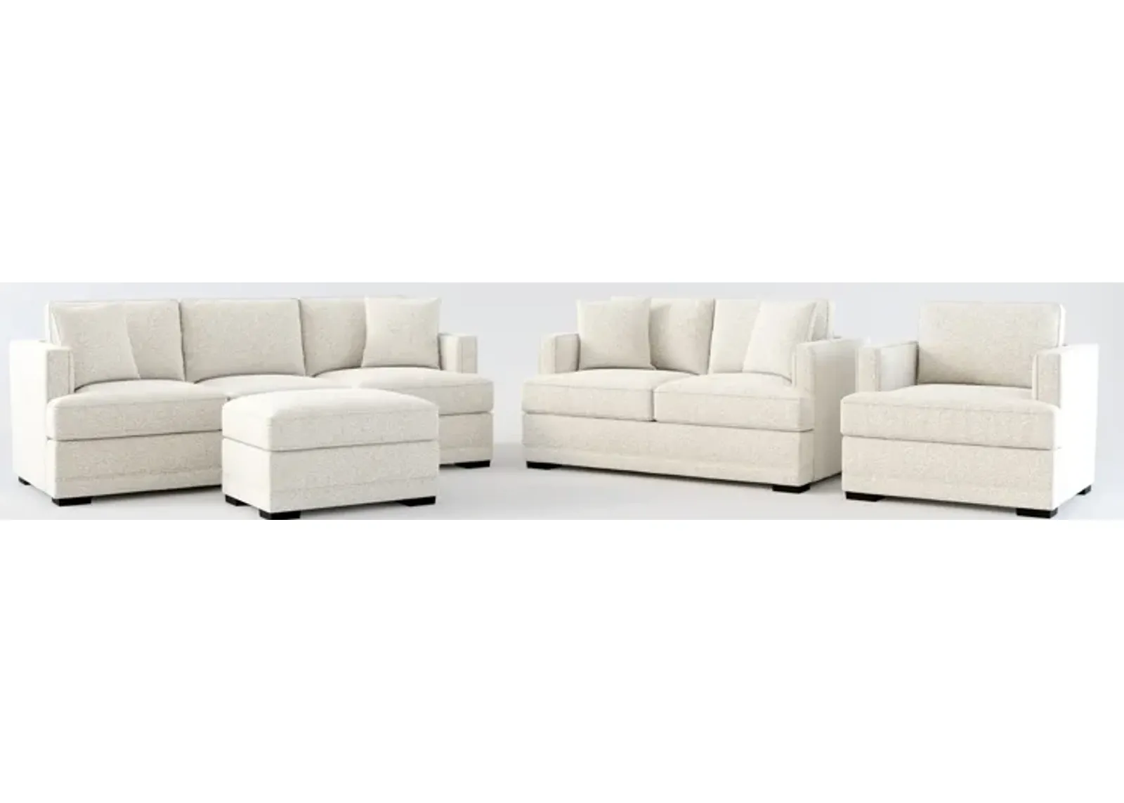 Pembroke Foam Comfort Sofa, Loveseat, Chair, and Ottoman Set - Muse Stone