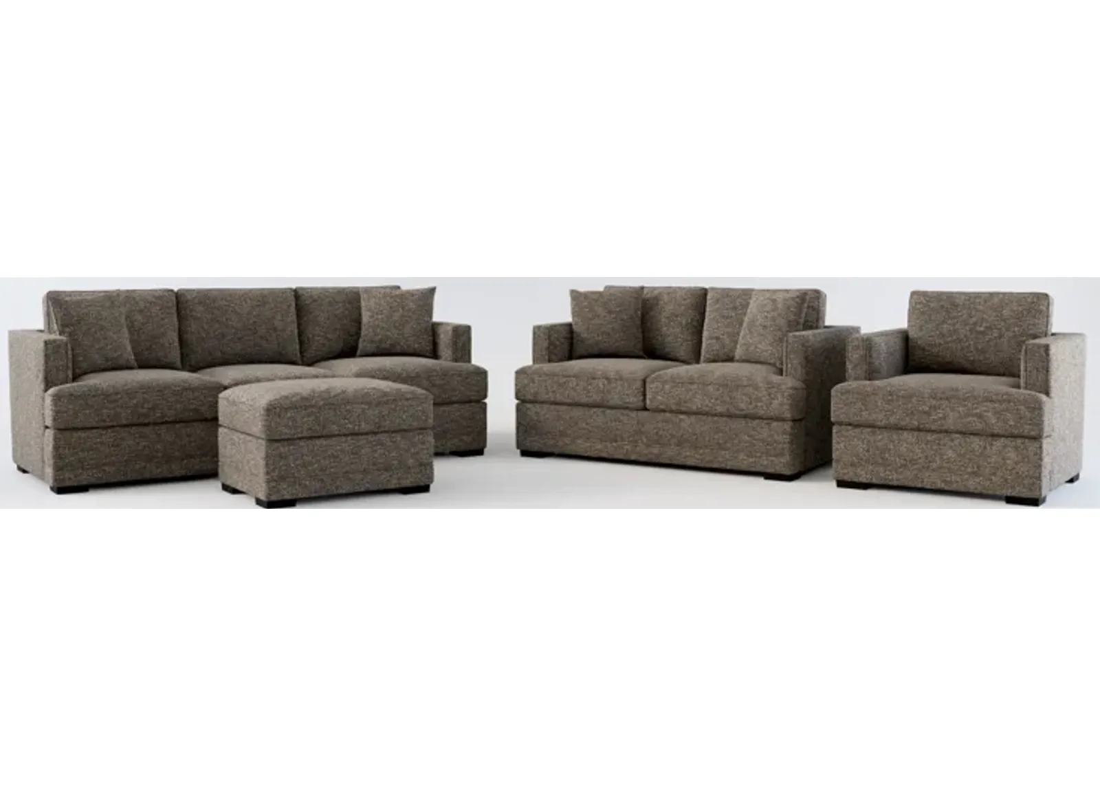 Pembroke Foam Comfort Sofa, Loveseat, Chair, and Ottoman Set - M Walnut