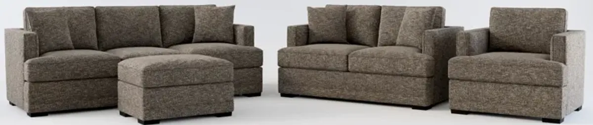 Pembroke Foam Comfort Sofa, Loveseat, Chair, and Ottoman Set - M Walnut