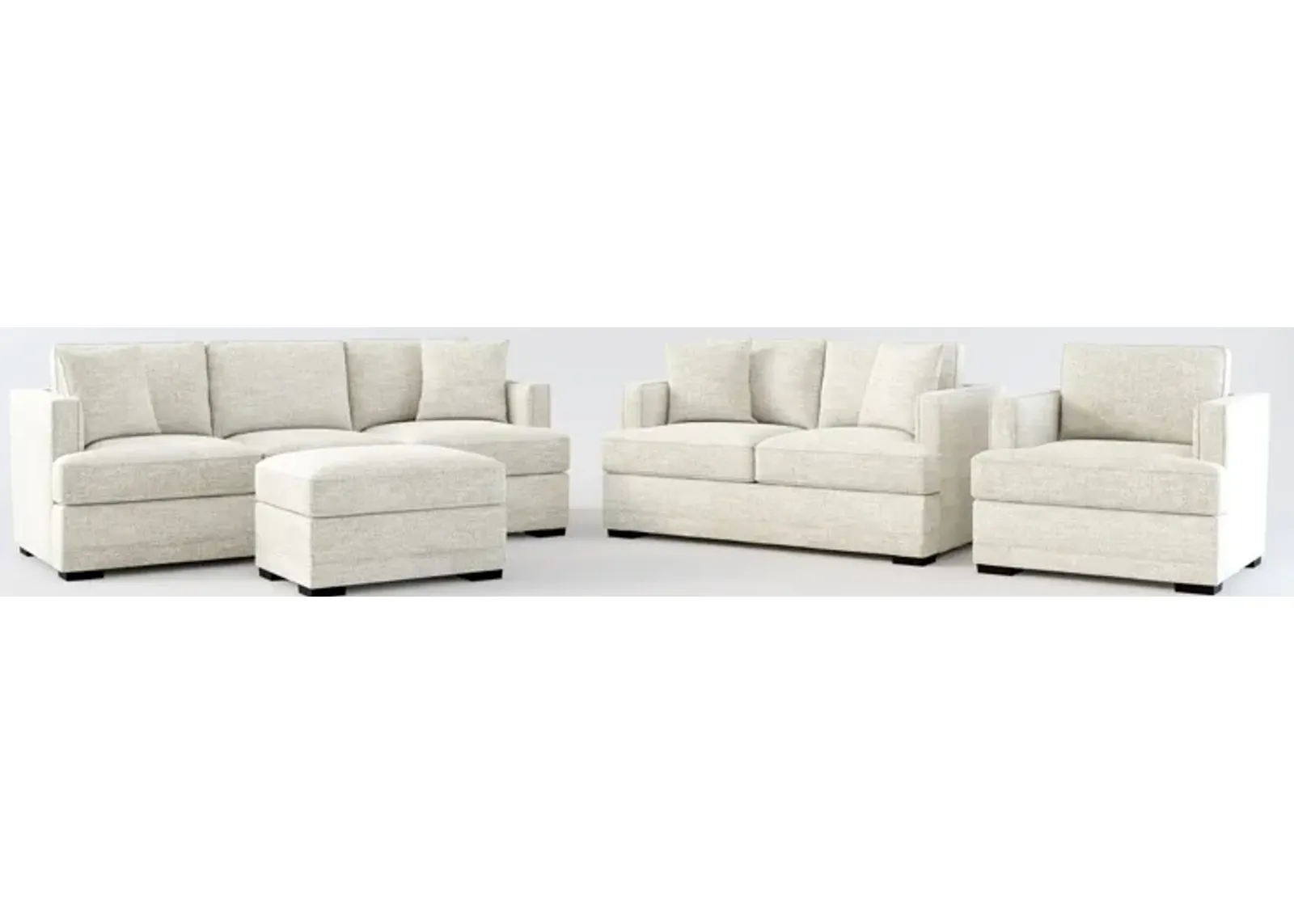 Pembroke Foam Comfort Sofa, Loveseat, Chair, and Ottoman Set - M Ivory