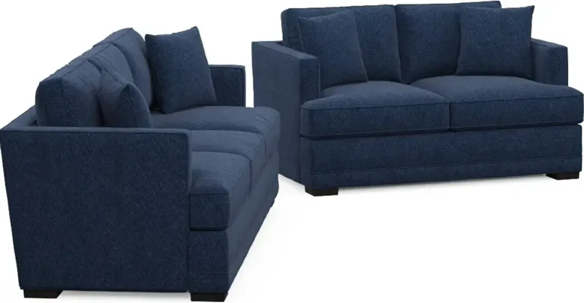 Pembroke Hybrid Comfort Sofa and Loveseat Set - Oslo Navy